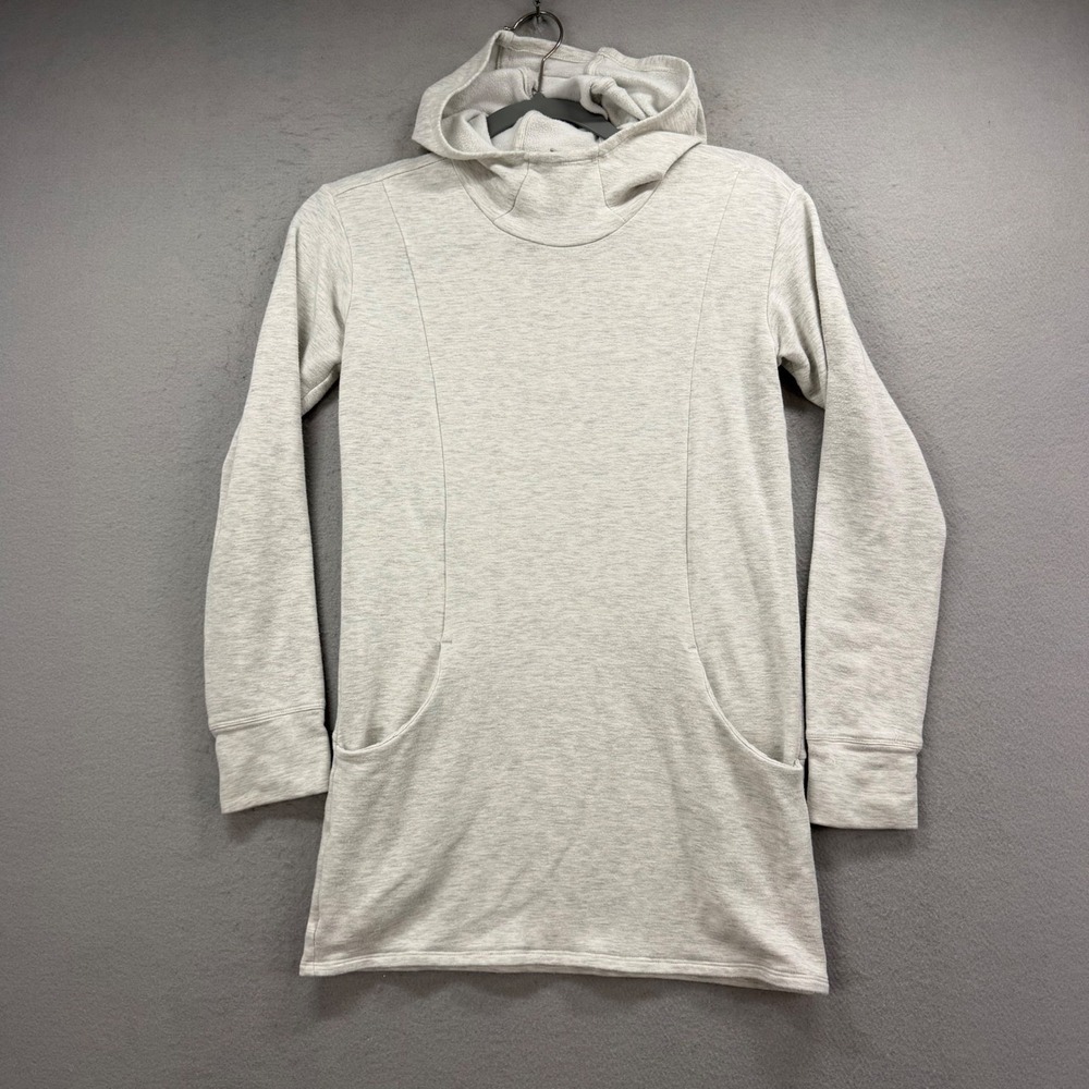 Athleta Girl Hooded Tunic Sweatshirt Large‎ 12 Gray Fleece Lined Thumbhole Pouch